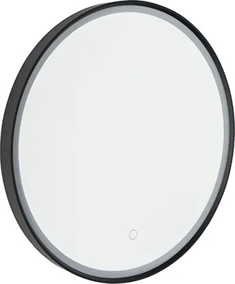 Lustro łazienkowe czarne 50 cm z LED, 3-stopniowe ściemnianie dotykowe, okrągłe - Miral