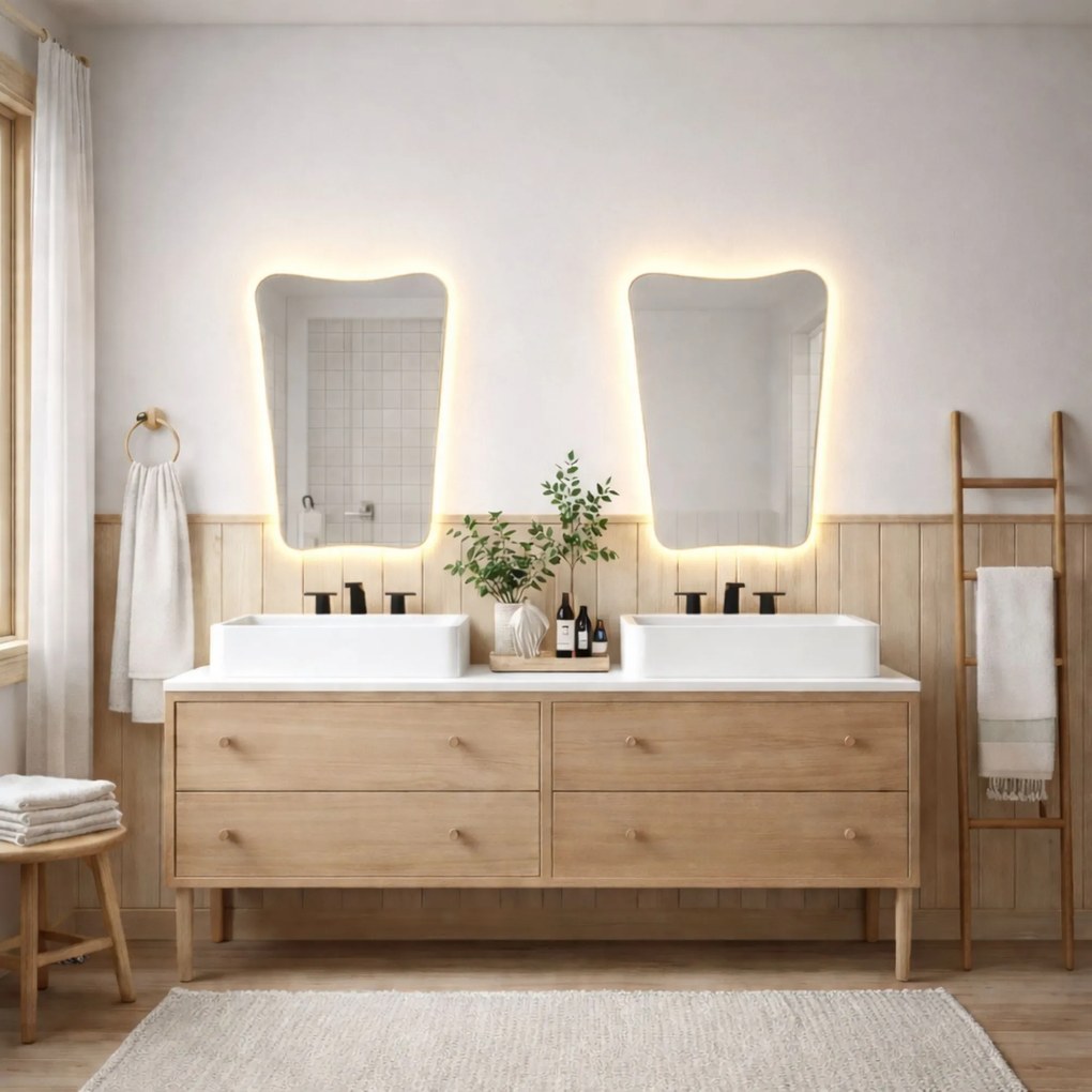 Lustro o nieregularnym kształcie oszlifowane z podświetleniem LED LOONA | Różne rozmiary | Różne kolory : Kolor tafli szkła - Srebrny, Rozmiar - 38x57 cm