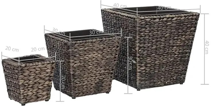 Komplet 3 brązowych donic z hiacyntu wodnego - Heron