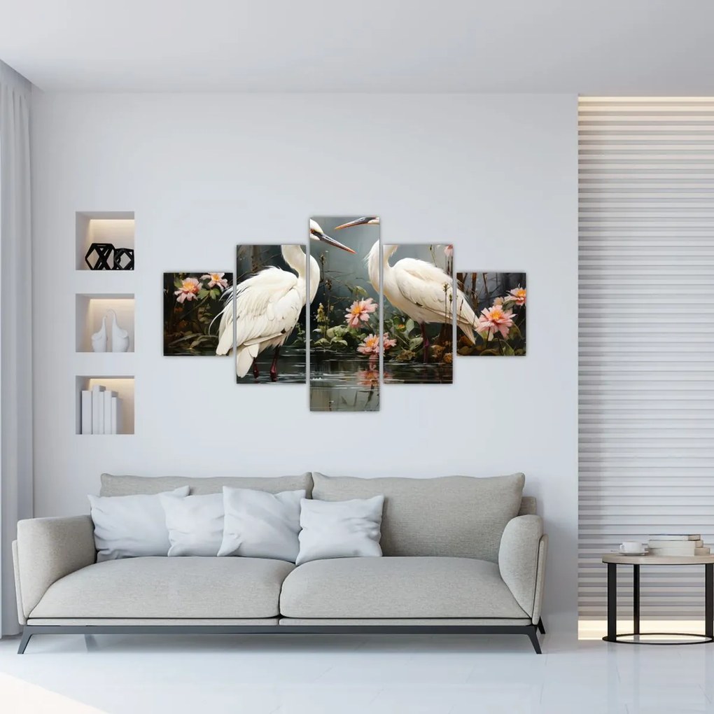 Obraz - Białe żurawie (125x70 cm)
