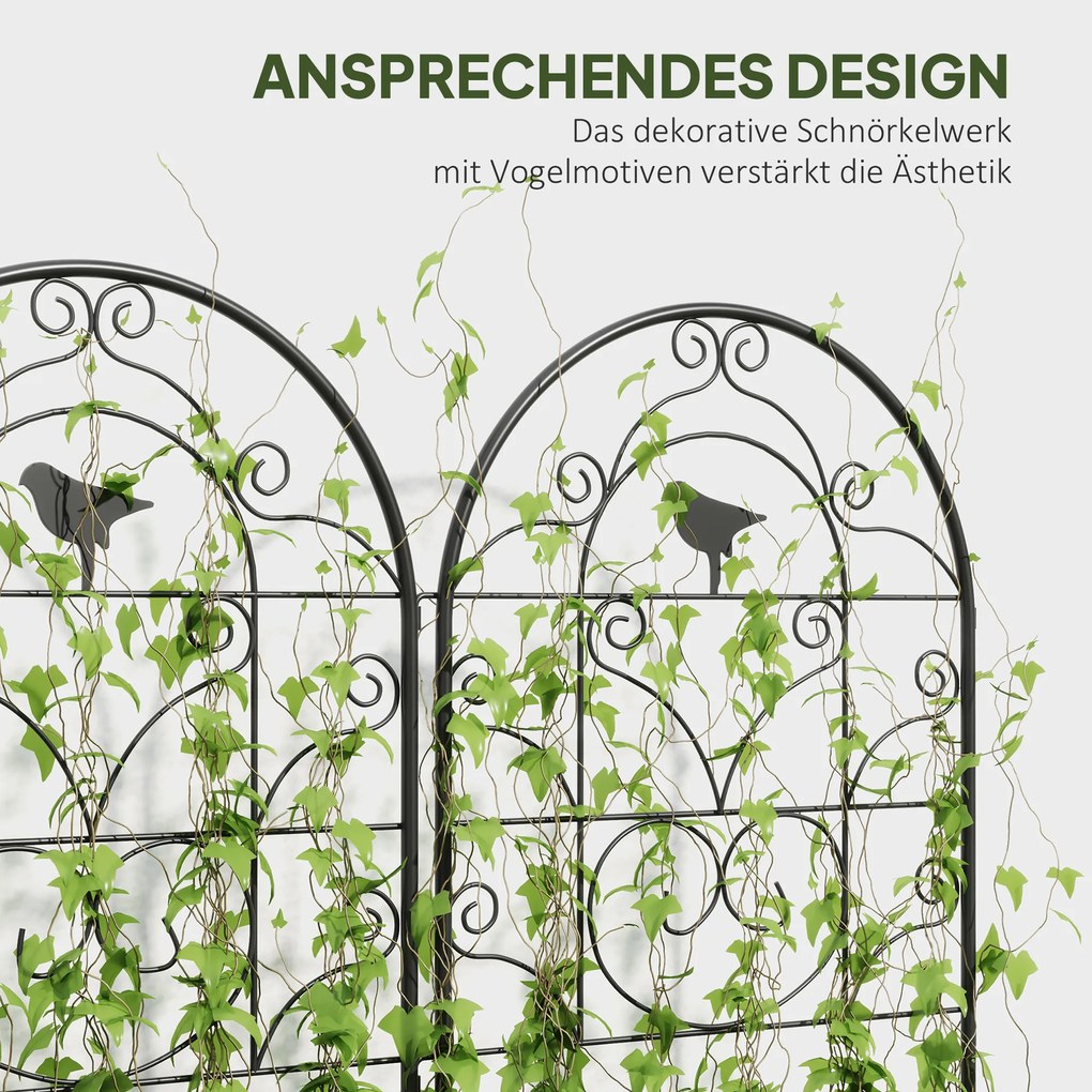 Metalowe Kratki na Róże 2 szt. Outsunny Zestaw, Odporny na Rdzę, dla Roślin Pnących z Motywem Ptaków 50x120 cm, Czarny