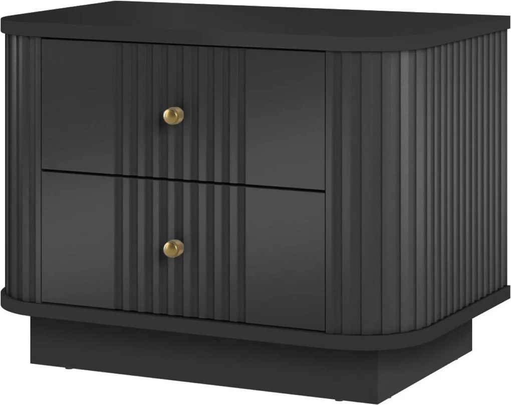 Zestaw szafek nocnych Vesper 56 cm na cokole - czarny / złote uchwyty