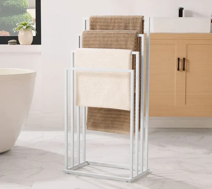 Biały metalowy wieszak stojak na ręczniki do łazienki G5-M27