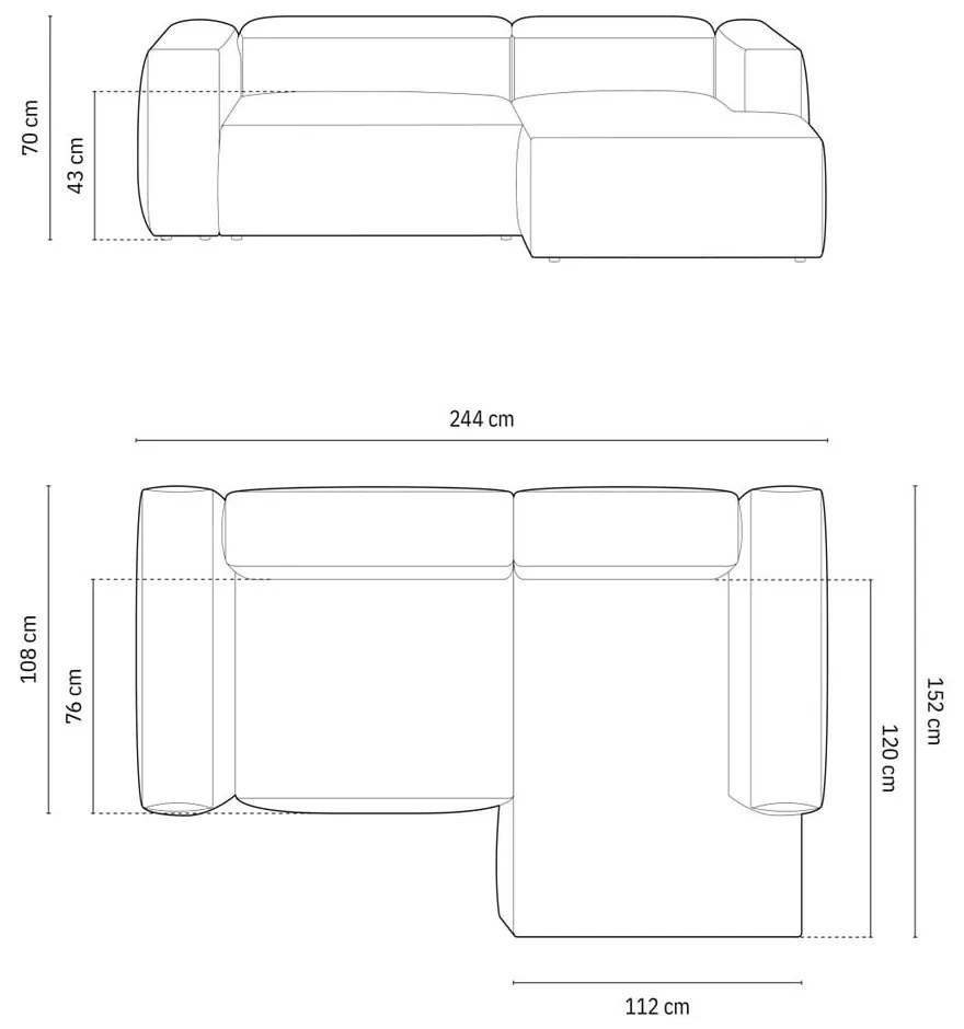 Beżowy sztruksowy narożnik (prawostronny/z szezlongiem) Bergano – Cosmopolitan Design