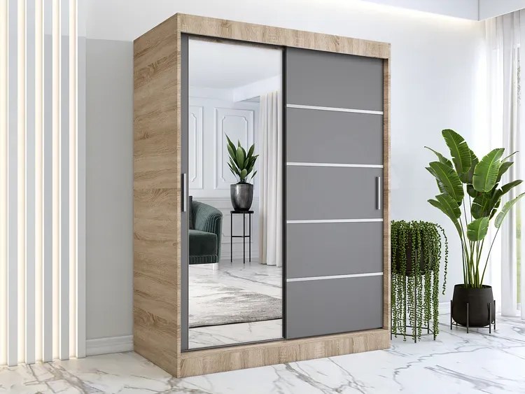 Szafa przesuwna dąb sonoma + antracyt 150 cm - Ebia 4X