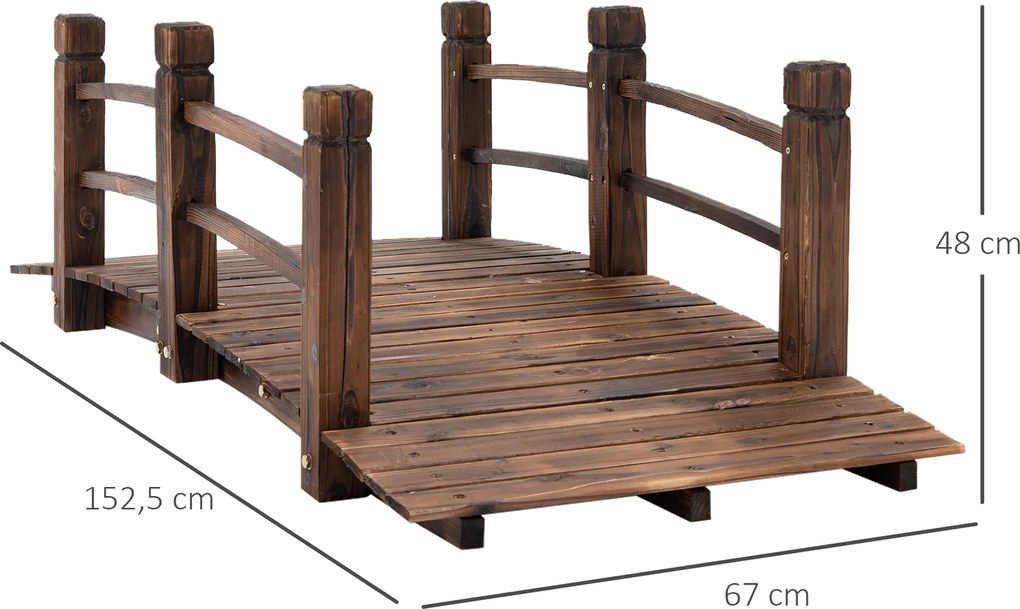 Outsunny Drewniany Most Ogrodowy z Balustradą Ciemnobrązowy Lite Drewno Maks 180kg Dekoracyjny Mostek 152.5x67x48cm | Aosom PL