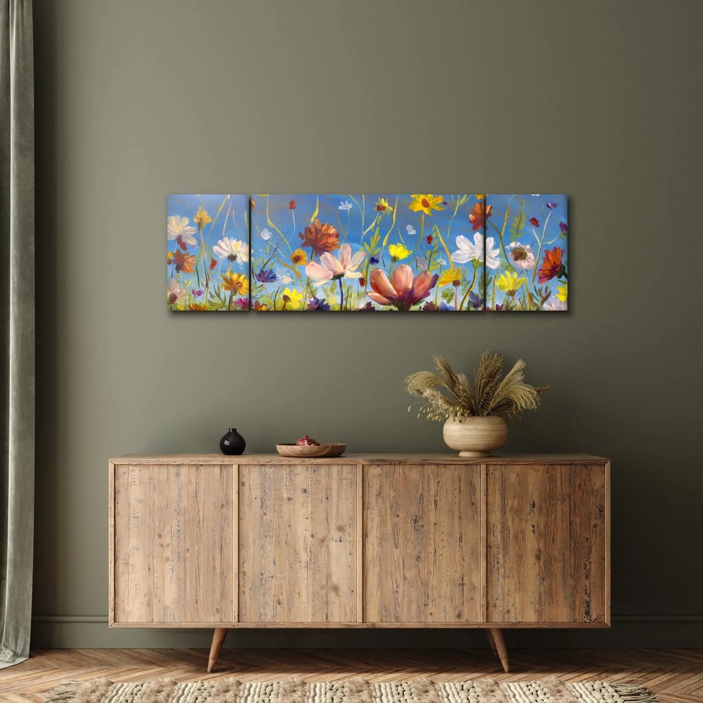 Malowany obraz kwitnącej łąki (170x50 cm)