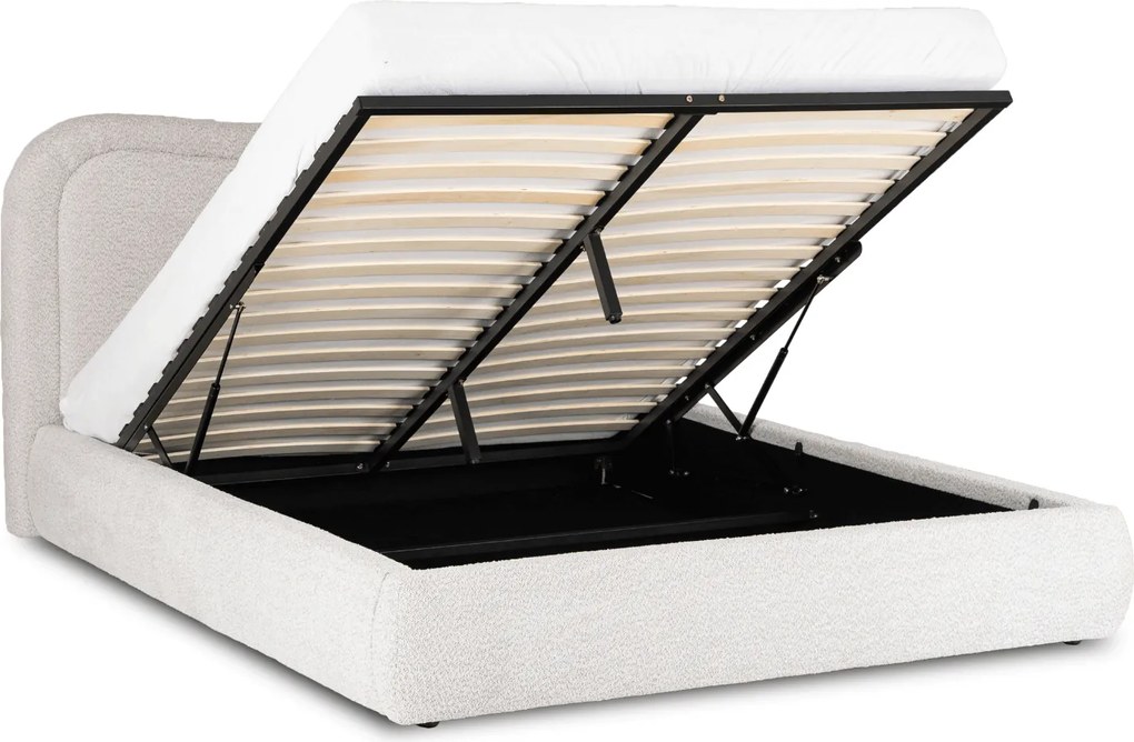 Łóżko Tapicerowane 160x200 cm HAGA ze Stelażem i Pojemnikiem Dwuosobowe Boucle Szare