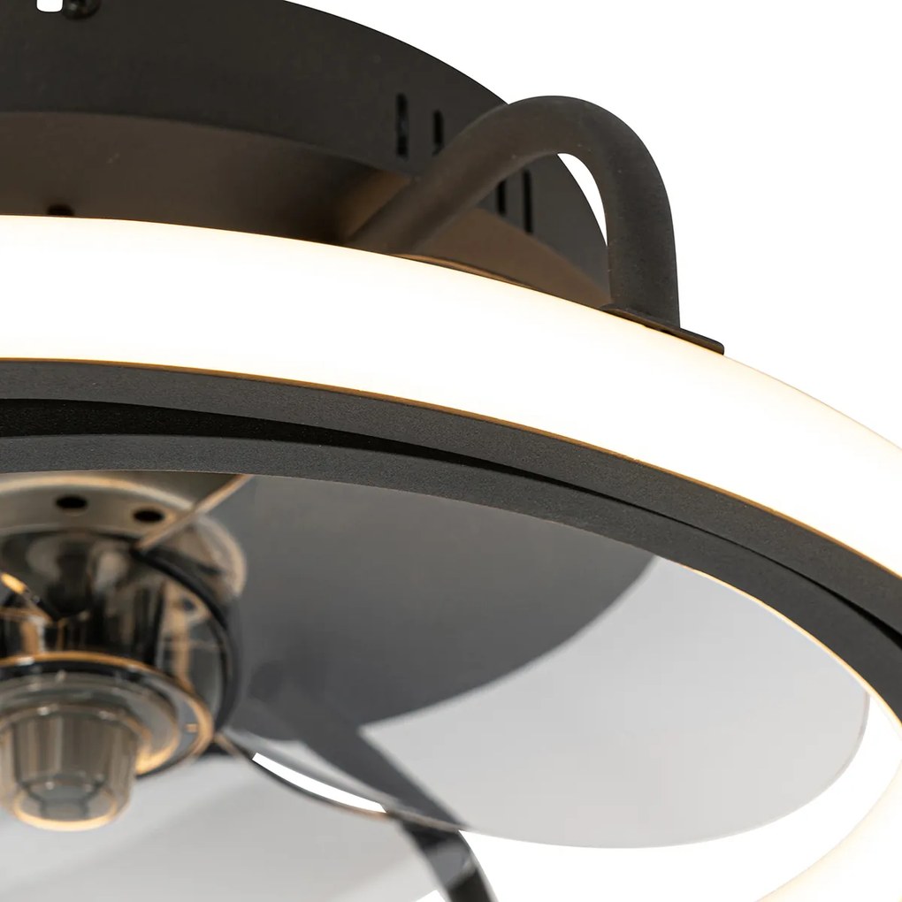 Czarny Wentylator sufitowy z lampą 46,5 cm z pilotem i oświetleniem LED - KeesDesignerski Oswietlenie wewnetrzne