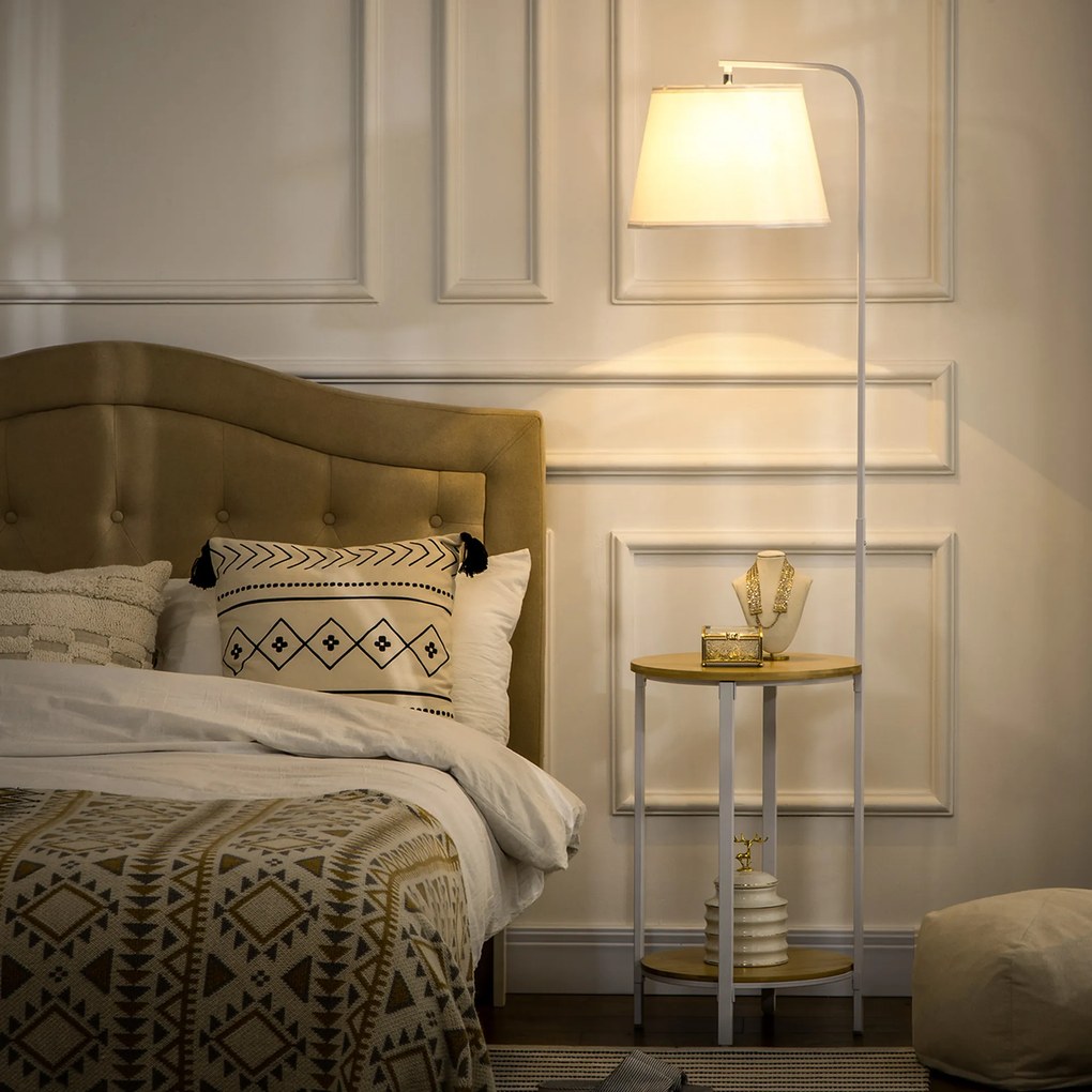 HOMCOM Lampa stojąca, lampa podłogowa z 2 półkami, 40 W lampa stojąca, lampa podłogowa, Biała | Aosom PL