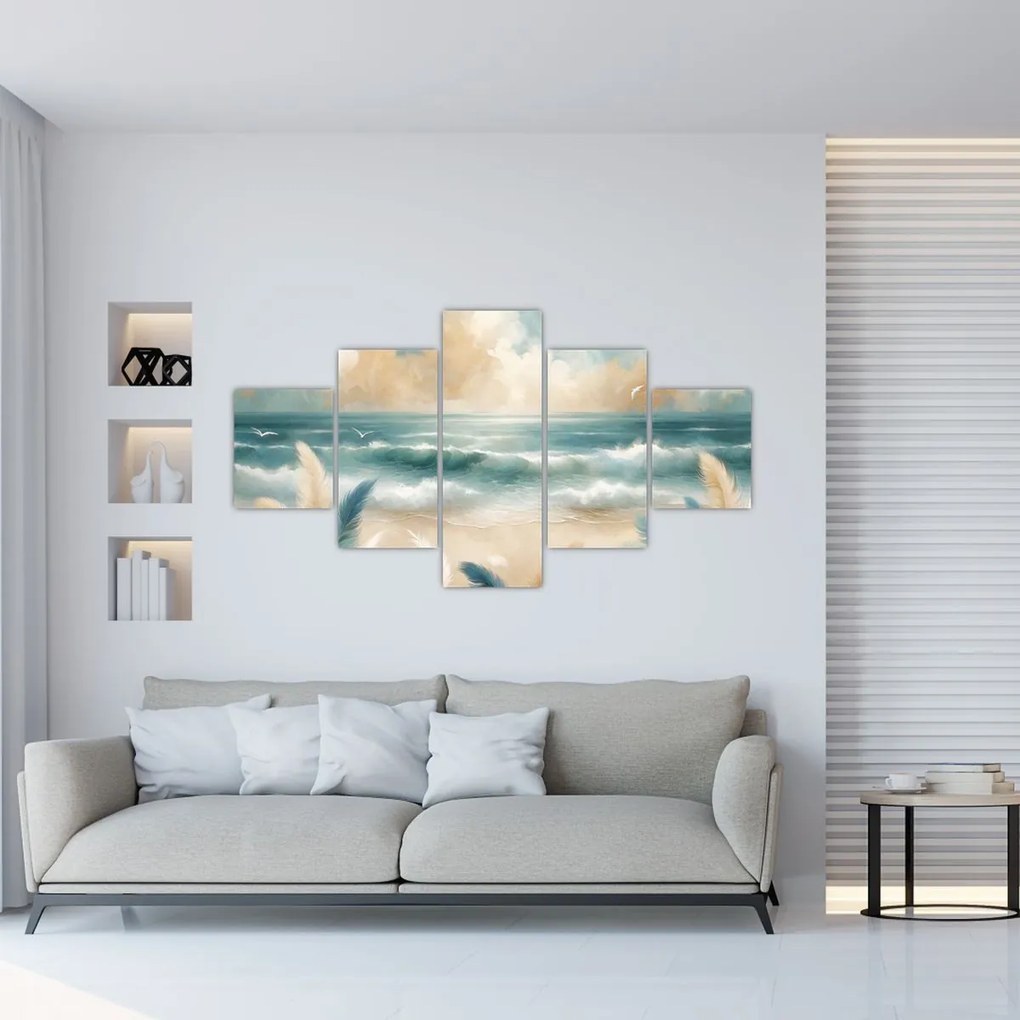 Obraz – Malowana plaża w delikatnych kolorach (125x70 cm)