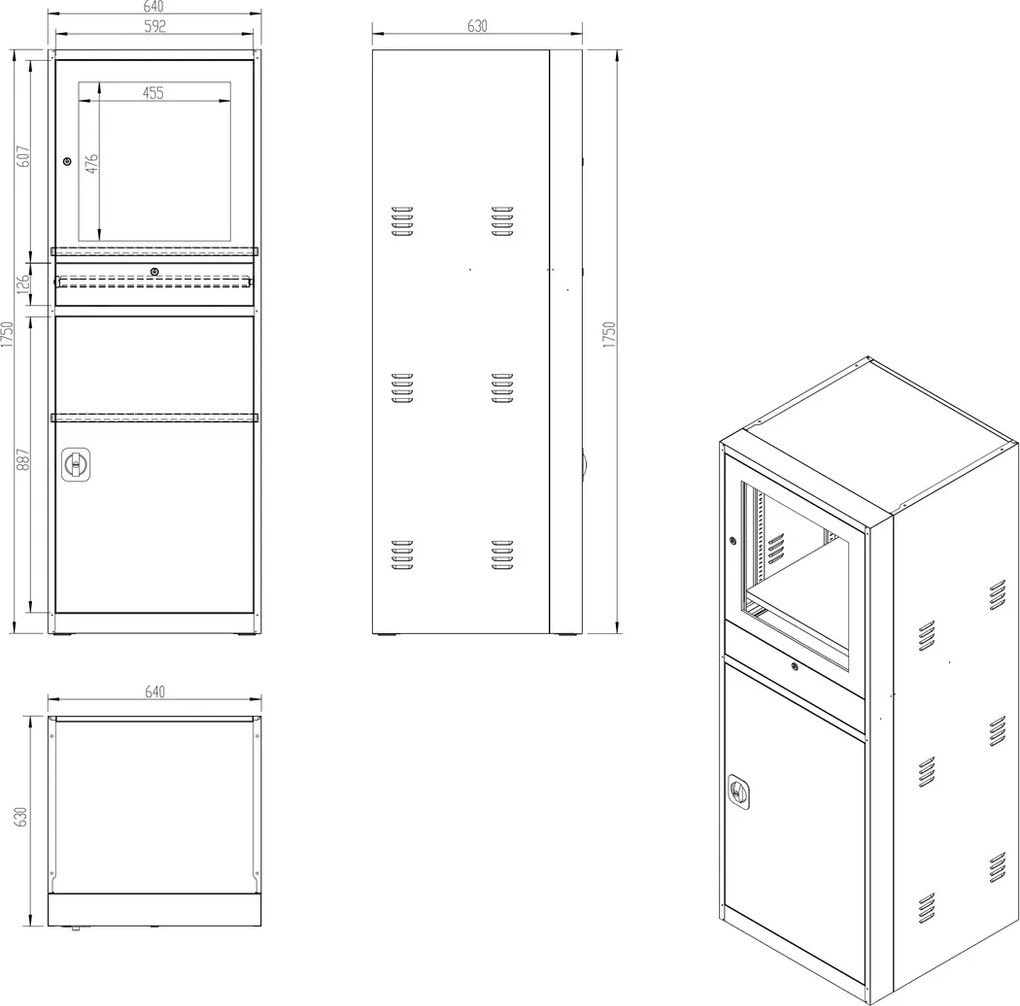 Przemysłowa szafa na komputer Steve 64x63x175 cm, szara