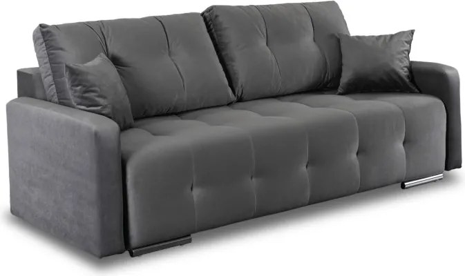 Sofa z Funkcją Spania FAVIO Wersalka Rozkładana Dwuosobowa Welurowa Szara Nowoczesna do Salonu