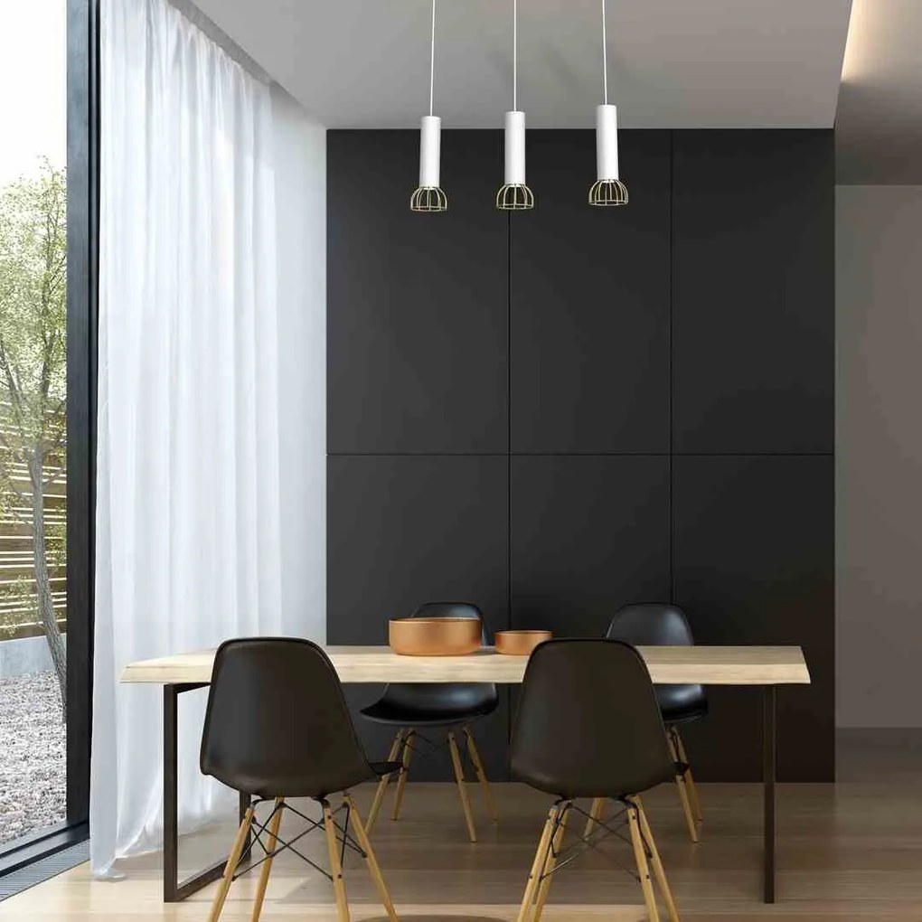 Lampa wisząca, potrójna, biała DANTE White/Gold 3x mini GU10