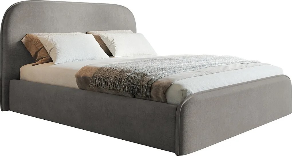 Łóżko tapicerowane 160x200 Wendra - stelaż drewniany, okrągłe zagłowie, welur - jasny szary (Amor Velvet 4318)
