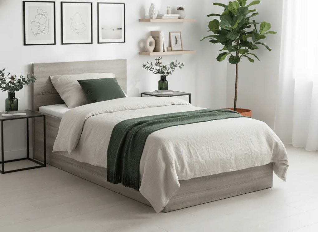 Łóżko SOFIA 90 x 200 cm, dąb truflowy Stelaż: Ze stelażem listwowym rolowanym, Materac: Materac Deluxe 10 cm