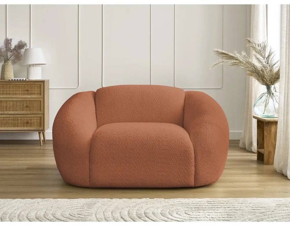 Pomarańczowy fotel z materiału bouclé Tina – Bobochic Paris