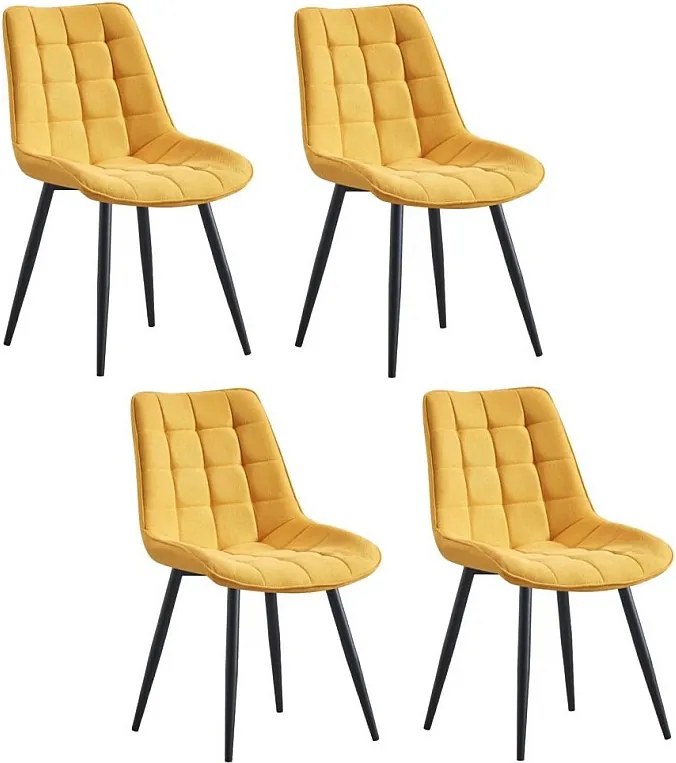Zestaw krzeseł 4 szt. - tkanina i czarny metal - żółty - MARGO