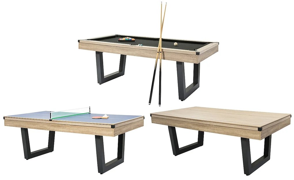 Stół wielofunkcyjny - Bilard i Ping-pong - Kolor naturalny jasny i czarny - szer. 213,4 x gł. 111,8 x wys. 78,5 cm - MELIAN