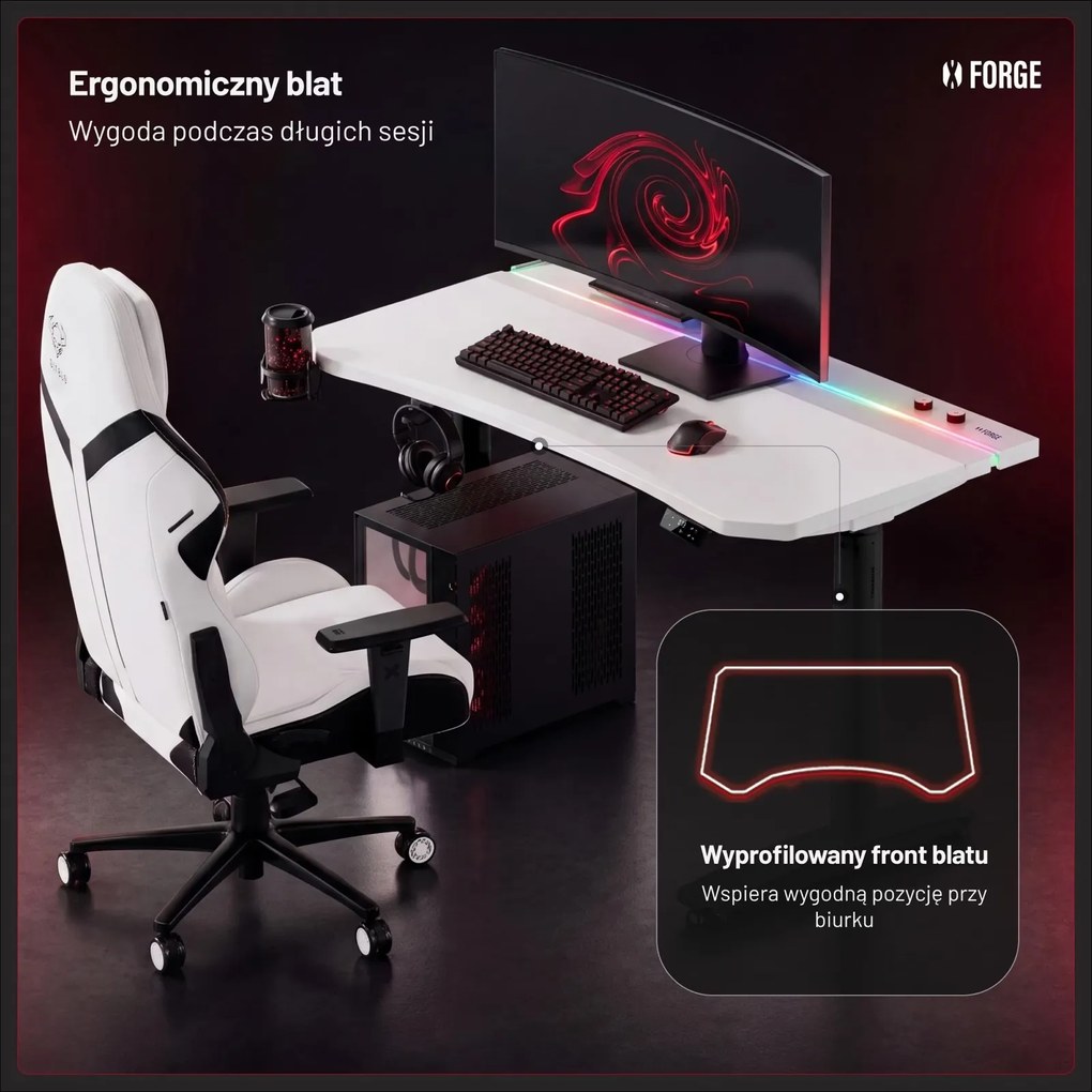 Elektryczne biurko dla graczy RGB Diablo X-Forge, 140x70 cm, biało-czarne