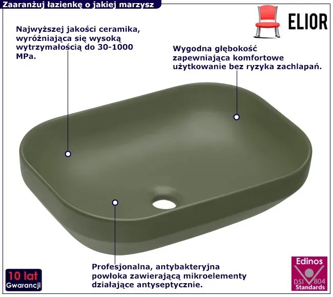 Zielona prostokątna umywalka ceramiczna - Lazola