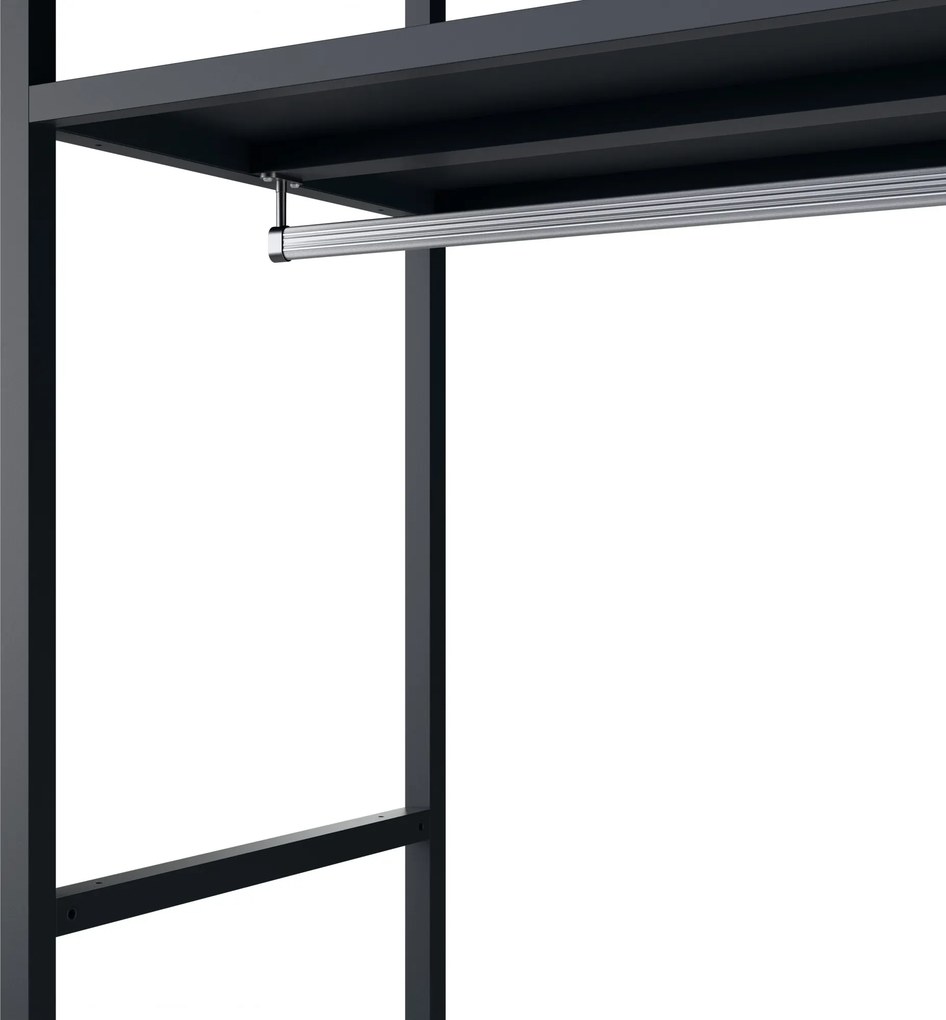 Regał biurowy otwarty z drążkiem na ubrania, do recepcji i poczekalni, metalowy, antracytowy/orzech, 800x2200x400 mm: ARIEL Eco Design