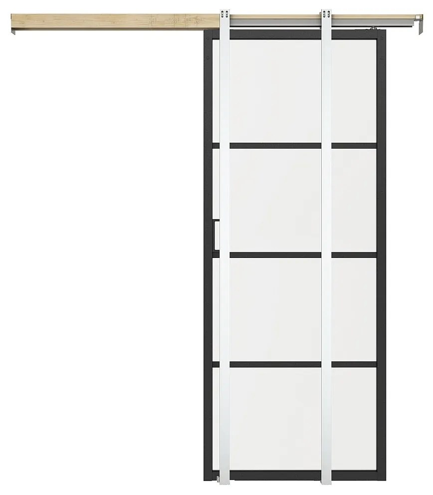 Drzwi przesuwne chowane w ścianie - aluminium i przezroczyste szkło hartowane - wys. 205 x szer. 93 cm - SINCA II