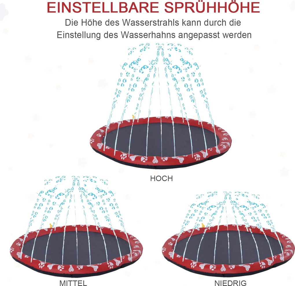 PawHut Basen dla psów, Plac Zabaw Wodny, antypoślizgowy, wytrzymały, przyjazny dla zwierząt, Ø170 cm, Czerwony