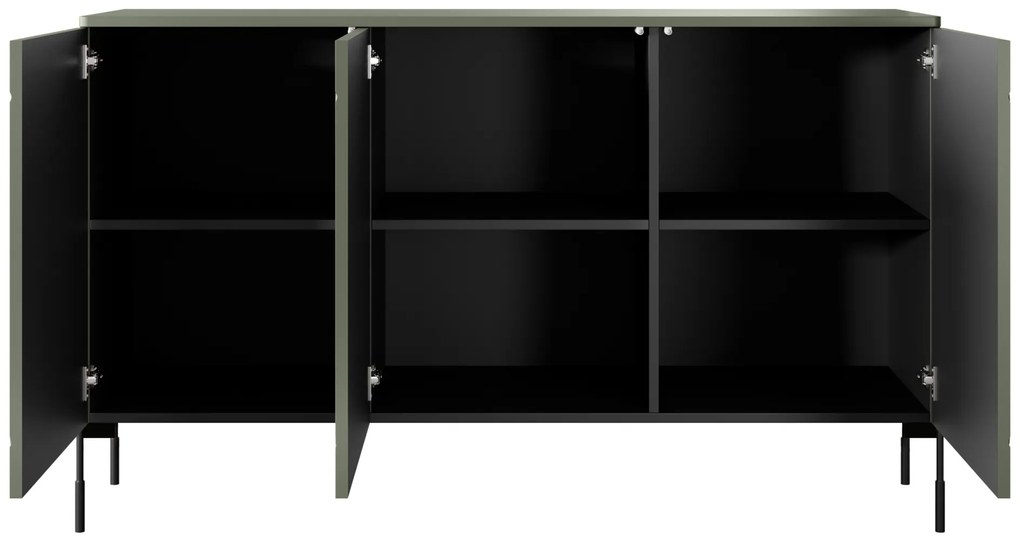 Komoda trzydrzwiowa Sonatia na metalowych nogach 150 cm - oliwka