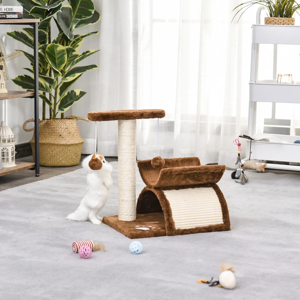PawHut Drapak dla Kota z Piłką Drzewko do Zabawy i Drapania Wysoka Jakość Brązowy | Aosom PL