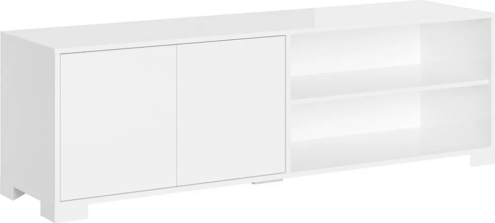 Stojak pod telewizor 2-drzwiowy Lumina 150x40x40 cm, biały połysk z otwartą półką