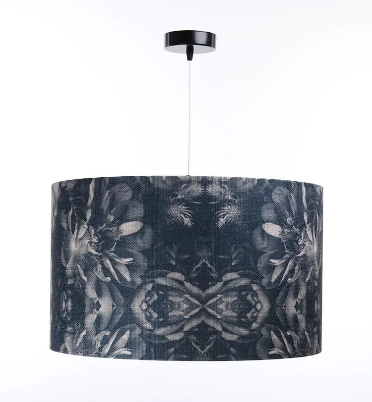 Granatowa lampa wisząca z abażurem w kwiaty - 3X S394 T0-K76