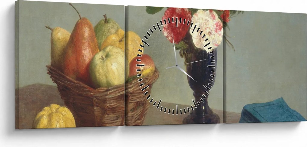 Obraz - Henri Fantin-Latour, Still Life, reprodukcje (z zegarem) (90x30 cm)