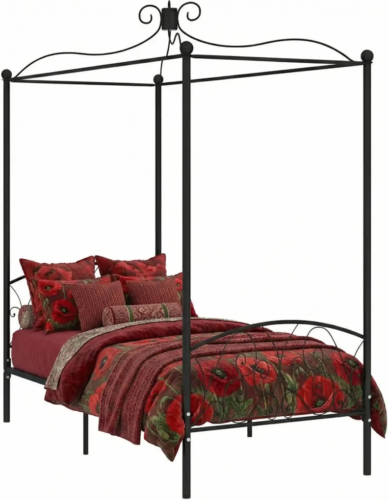 Czarne łóżko z baldachimem z metalu 90x200 cm N7-T51