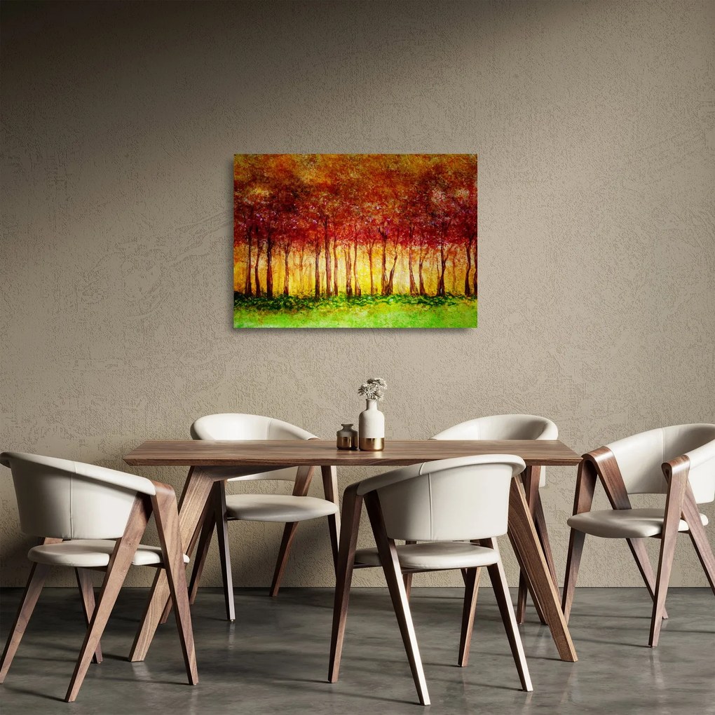 Obraz na szkle - Malowanie lasu liściastego (70x50 cm)
