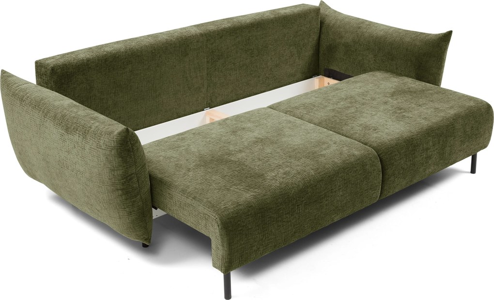 Masseno Sofa UNO z funkcją spania i pojemnikiem na pościel, Rozkładana sofa - Zielony, OVER THE HORIZON 38