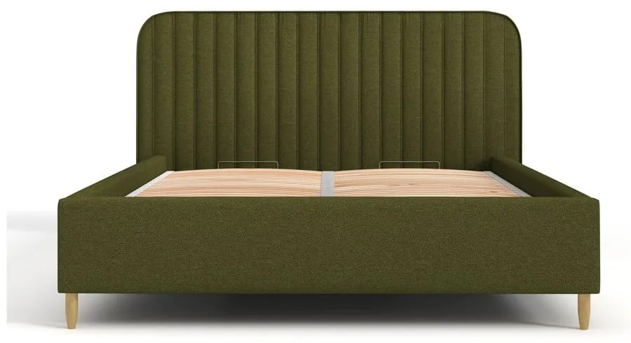 Zielone tapicerowane łóżko jednoosobowe ze schowkiem ze stelażem 120x200 cm Noto – Maison de Rêve