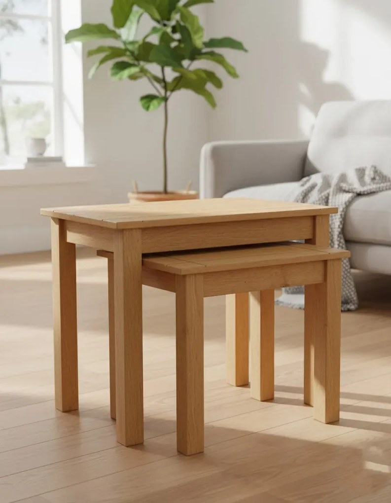 Zestaw 2 stolików wsuwanych pod siebie drewno sosnowe S7-D84