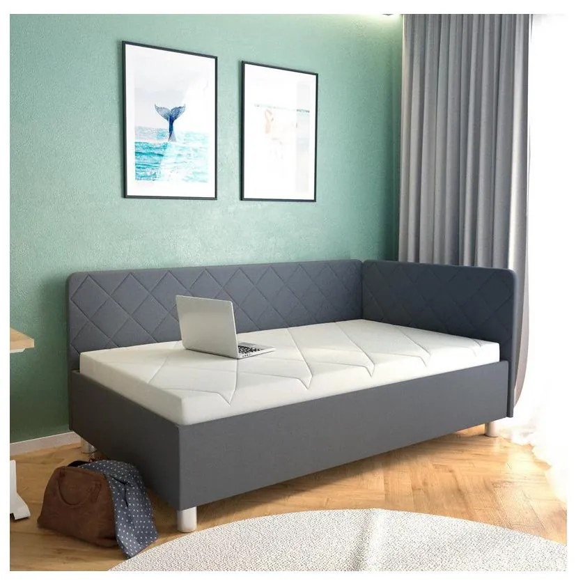 Tapicerowana wersalka z pojemnikiem na pościel i materacem EMILE 110x200 cm szara