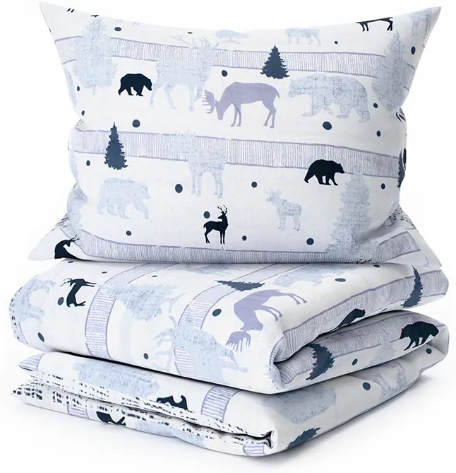 PrzytulneMieszkanie.pl PrzytulneMieszkanie.pl Bawełniana pościel Renforcé SOBI I DRZEWA biała Rozmiar pościeli: 70 x 90 cm | 140 x 200 cm