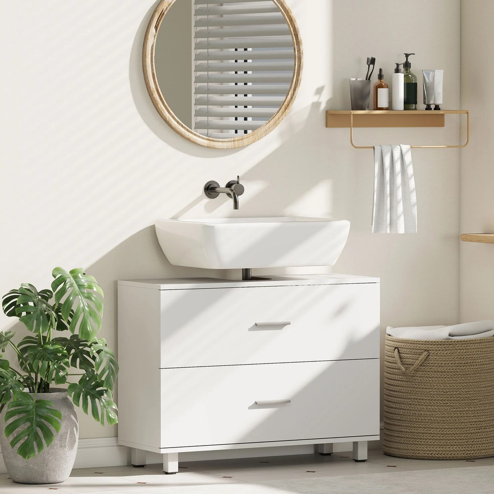 HOMCOM Nowoczesna szafka pod umywalkę z 2 szufladami, stojąca szafka bez podstawy, biały | Aosom PL
