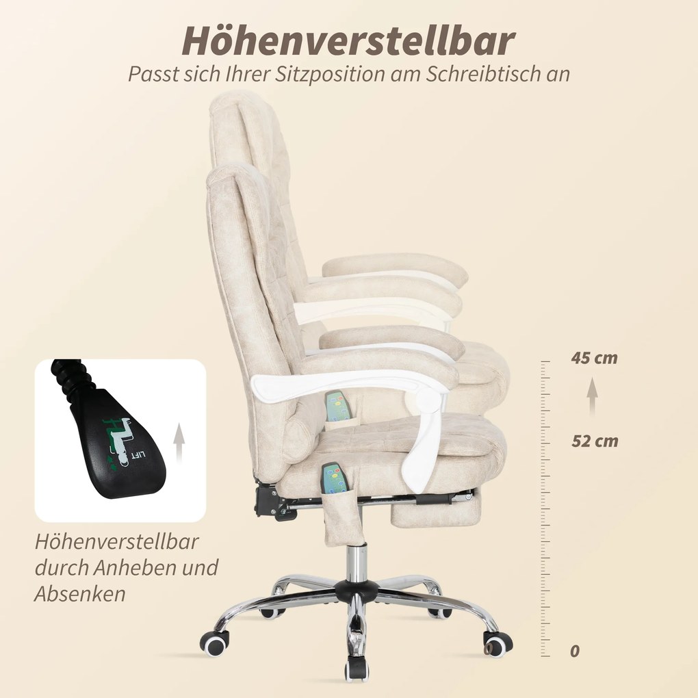 Vinsetto Fotel biurowy z funkcją masażu, ergonomiczny, 65x160x104cm, szary | Aosom PL