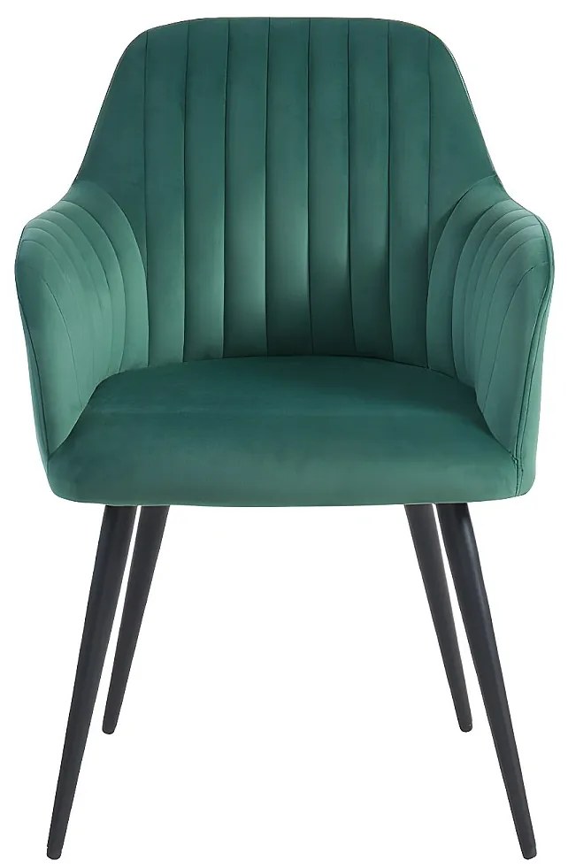 Zestaw 2 krzeseł ELEANA z podłokietnikami – welur i metal w kolorze czarnym – kolor zielony