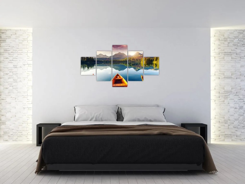 Obraz - Jezioro z łodziami (125x70 cm)