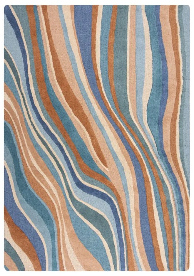 Niebieski wełniany dywan tkany ręcznie 200x290 cm Abstract Flow – Flair Rugs