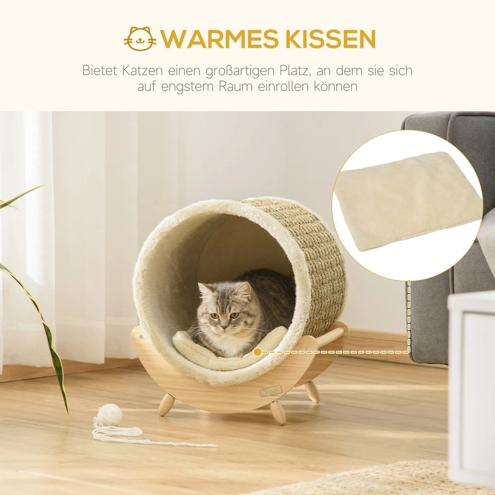 PawHut kot jaskinia łóżko dla kota z półką kot dom kot chata kryty khaki