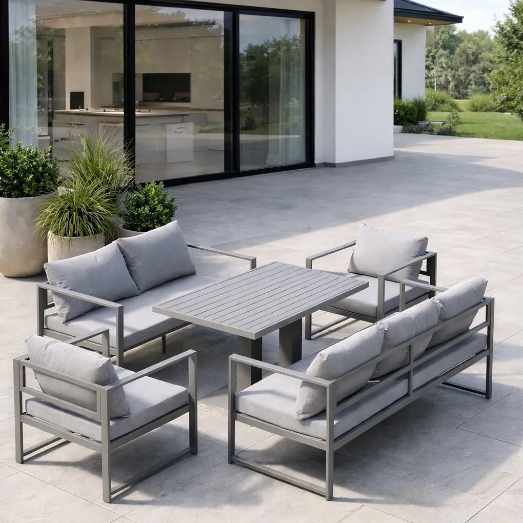 Zestaw mebli ogrodowych Bellagio NM2011-GR z sofami, fotelami i stołem, szary, poduszki szare