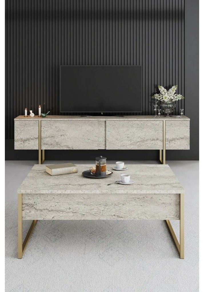 Stolik konferencyjny Luxe Travertine and Gold