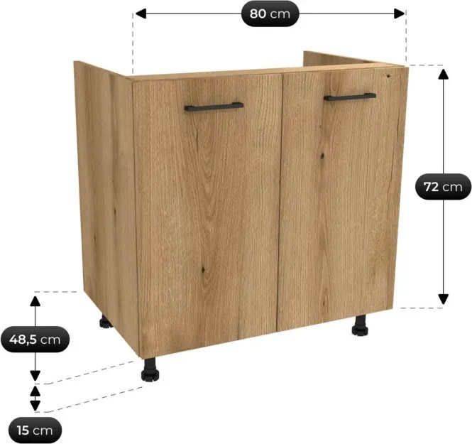 Zestaw Mebli Kuchennych MODERN 170 cm Czarny/Dąb Evoke Ryflowany Loftowy