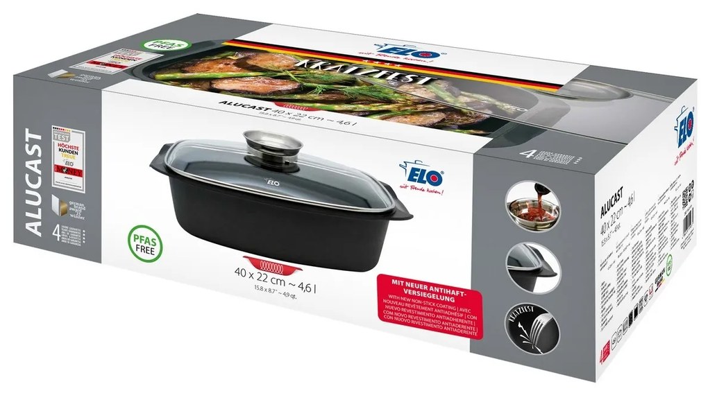 Elo 84932 Brytfanna ze szklaną pokrywką i aromatyzerem Alucast 40 x 22 cm